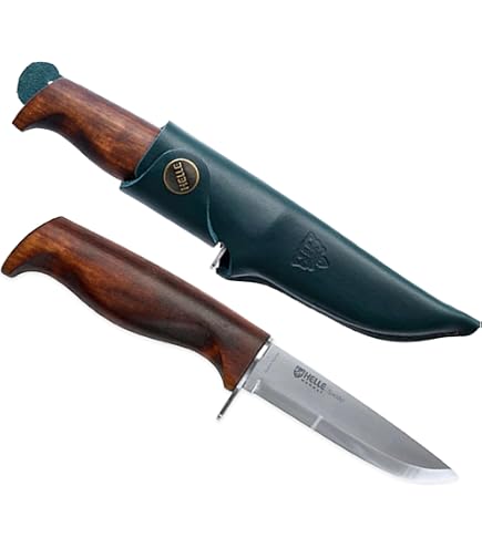 Helle Outdoormesser Eggen – Dreilagenstahl, Masurische Birke Griff, Lederscheide | 21,2 Cm Gesamtlänge