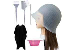 BAILMOLI Punched Hole Silicone Highlight Hair Cap with Needle Kit Professional Reusable Highlighting Poked Hole Caps with Hooks for Color Hair Salon Hairdressing Dyeing Staining Tools for Women Men