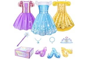 MELAND Princess Costumes for Girls, 16 Pieces Princess Dress up Toys for Girls Aged 3 to 6 Year Old Birthday Christmas Gifts