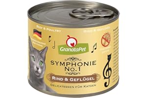 GranataPet Symphonie No. 1: Carne Vacuna y de Ave de Corral; alimento para Gatos sin Cereales ni azúcares, Filete en Jalea Natural, Delicado alimento húmedo para Gatos, 6 x 200 g
