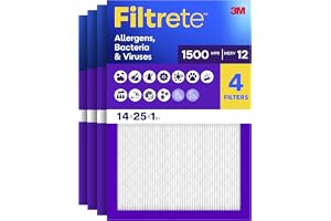 Filtrete 14 x 25 x 1 AC ugn luftfilter, MERV 12, MPR 1500, CERTIFIERAD astma och allergivänlig, 3 månaders veckad 1 tum elektrostatiskt luft rengöringsfilter, 4-pack (faktisk storlek 35 x 63 x 2 cm)