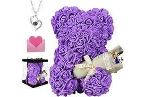 POHOMEGK Orsacchiotto in rosa Decorazione regalo - Orso in rosa, regali per la festa della mamma, San Valentino, compleanni e anniversari, regalo di laurea - Le ragazze amano le rose dell'orso (Viola)
