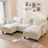 ELUCHANG Modular Cloud Sofa 256 cm with 2 Poufs, 3 Seater U-Shaped Sofa, 62 cm Deep Seat, Tool-Free Assembly, Chenille Sofa f
