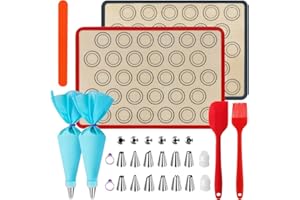 WeChip Tapetes de silicona antiadherente para Hornear,Alfombrilla de silicona para horno,estera para hornear Macaron,Galletas,Pizza,Pan,accesorios para hornear kit-Boquillas/manga pastelera y más.