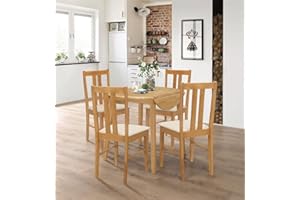 Hallowood Furniture Ledbury Small Round Dining Table and Chairs Set 4, Drop Leaf Table and Cream Fabric Padded Seat Chairs, Wooden Folding Table and Light Oak Chairs, Dining Room Set