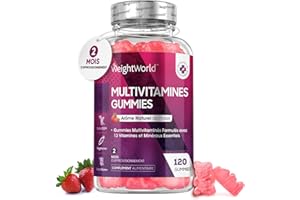 Gummies Multivitamines et Minéraux -120 Gummies Au Goût Naturel Fraise - Avec 13 Vitamines Minéraux Essentiels : Vitamine A, Vitamine B, Vitamine C et D, Biotine et Zinc, Multivitamines Pour Adultes
