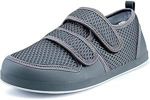 SISTTKE Kapcie dla cukrzyków, mężczyzn i kobiet, zapalenie stawów, obrzęki, regulowane zapięcie, szerokie zapięcie na rzepy, wygodne buty rehabilitacyjne seniorów