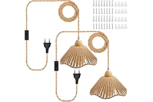 LAKONEI Pantalla colgante,Pantalla de cuerda de cáñamo tejida a mano, pantalla de estilo bohemio,compatible con bombilla E27,kit de lámpara colgante DIY con cable enchufable
