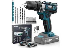 Sundpey Taladro Atornillador Bateria 21V - Taladro Bateria con 2 x 2.0A.h Baterias, 45Nm Max, 18+1 Ajustes, 2 Velocidad Ajustable, Luz LED, 21pcs Destornillador Electrico Para Hogar, Bricolaje(Azul)