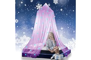 Eimilaly Ciel de lit pour Princesse Phosphorescent, Ciel de lit Noël à Flocons pour décoration de Chambre de Fille, Pink