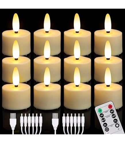 SoulBay Lot De 12 Bougies Chauffe-plat à LED Rechargeables Et Sans Flamme, Avec Télécommande, Minuterie Et Câble De Charge USB - Pour Maison, Chambre, Décoration De Table, D'Halloween Et De Noël