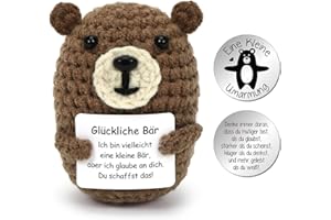 AURASKY Pocket Hug Glücklicher Bär, Positive Bär, Umarmung Glücksbringer, Kreative Strickwolle Bär Puppe, Emotional Support, Aufmunterung Geschenke für Freund und Familie