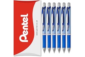 Pentel Energel BLN75 Chowany długopis kulkowy z atramentem żelowym, 0,5 mm, niebieski, 6 sztuk