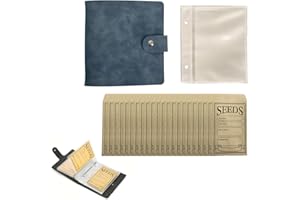 CPRNQY Samen Aufbewahrung, Saatgut Aufbewahrung, Samentütchen, Samentüten, 1 Blauer Ledermappe Mit 2 Ringe und 50 Samentütchen, Praktische Lösung zur Organisation Von Garten Samen und Kleinteilen