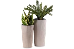 HowHomely 2 stora blomkrukor med insats för växter, beige, stora i plast, för dekoration i vardagsrummet eller trädgården, se