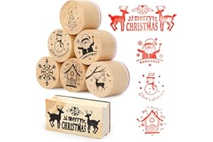 BETESSIN 7pcs Christmas Wooden Rubber Stamps Snowflake Snowman Wooden Printing Stamp for Scrapbook Card DIY Crafts Gift Wrapping Modeling Clay (Christmas)