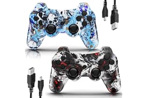 CHENGDAO Mando para PS3 2 Pack Mando Inalámbrico para PS3 Wireless Controlador con Doble Vibración, Gyro Axis, Mando para PS3 Gamepad Joystick con 2 cables de carga
