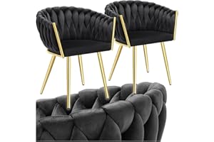 TecTake® Juego De Sillas de Comedor, Silla Acolchada con Reposabrazos, Diseño Anudado, Estructura de Acero, Cocina, Sillas Comedor Nordica - 2 Sillas Negro/Oro