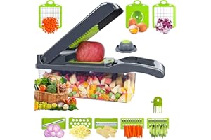 WIKSITE Coupe Legumes Multifonctions 14 en 1, Coupe Legumes Manuel, Mandoline Professionnelle Cuisine, Decoupe Legumes à 8 Lames Réglable Pour Trancher, Couper Et Râper Les Légumes