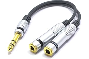 VITALCO Adaptador Splitter Divisor Jack 6,3 Enchufe TRS Macho a 2X Jack 6,3 Estéreo Hembra Cable 15cm