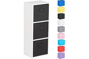 Hartleys 3 Tier White Cube Unit - Black Storage Boxes