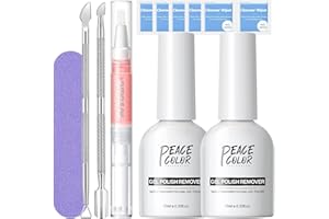PEACECOLOR 2PCS Removedor Esmalte Semipermanente, 10ML Quita Esmalte Semipermanentes para Uñas con Lima de Uñas, Empujador de Cutícula y Aceite Cuticulas para Pintauñas Semipermanentes
