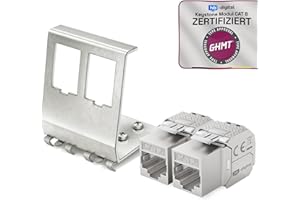 hb-digital 2X CAT 8 Keystone Modul RJ45 Buchse STP 40 Gbit/s - werkzeuglos LSA - mit 1x 2-Port 35mm DIN Rail Metall Hutschienenadapter Keystone Halterung Ethernet LAN Netzwerk Switch