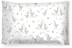 ‎PINKZEBRA PinkZebra Kopfkissenbezug Kinder, Kissenbezug 40 x 60 cm aus 100% Baumwolle, Kissenhülle Jungen, Öko-tex Standard 100, Kinderbezüge mit Reißverschluss, Gänschen