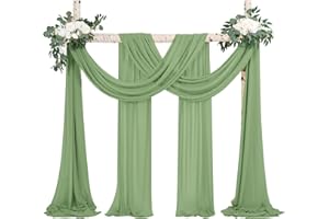 FXKS Vorhang für Hochzeitsbögen, 4 Stoffbahnen, 71,1 cm x 6,8 m, salbeigrün, Chiffon-Vorhänge, durchscheinender Hintergrund, Vorhang, Hochzeitsbogen-Dekorationen, Deckenvorhänge für Hochzeitszeremonie,