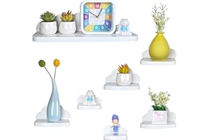Pyjacos Mensole da Muro Set di 7 Mensola da Parete per Decorazioni per Cameretta Bagno Cucina Salotto piccola Mensola Adesiva da Muro nuvola bianca-L