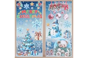 PECEHOM 9 Sheets Glitter Christmas Window Stickers New Christmas Window Clings Removable Christmas Xmas Window Decals Blue Static Stickers for Christmas DIY Window Decorations