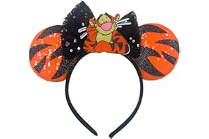 LILIUM KIDS Tigger Winnie The Pooh Sequin Minnie Mouse Inspired Alice Headband Big 5" Sequin Top Bow Orange Ears Handmade