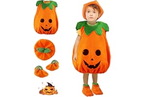 Moiuguli Halloween Kostüm Kürbis, 4PCS Halloween Kostüm Kinder Kürbis Baby Kürbis Kostüm mit Hut und Schuh Halloween Kostüm Kleinkind für Karnevals Halloween Cosplay Party Kleidung für Mädchen Jungen