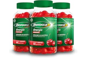 Berocca® Energie gommes - Multivitamines Complément alimentaire - Source de vitamines B* et vitamine C - Réduction de la fatigue, donne de l'énergie au quotidien - Goût Cerise - 3x60 gommes