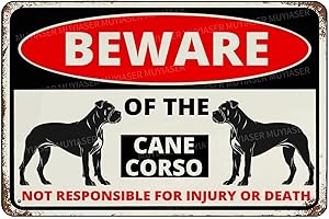MUYIASER Beware Of The Dog Cane Corso Sign Aluminum Metal Tin Signs Outdoor Yard Sign Warning Sign For Fence Yard Home Kitchen Farm Garden Wall Decor 8x12 Inch