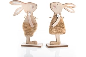 Logbuch-Verlag Coppia di coniglietti pasquali in legno, 23 cm, coppia di conigli, marrone naturale, 2 figure da appoggiare, decorazione pasquale pasquale