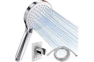 SREWOHS Słuchawka prysznicowa i wąż – wysokociśnieniowe głowice prysznicowe i wąż 1,6 m ze wzmacniaczem ciśnienia Power-Flush, głowica prysznicowa do niskiego ciśnienia, uniwersalny duży wąż