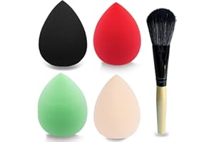 Mocarheri Makeup Sponge Blender Set of 4 Pcs & Foundation Brushes 1Pcs, Soft Sponge For Liquid Foundation, Creams, and Powders,Latex Free Wet and Dry Makeup Sponge (pack of 4)