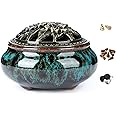 LamDawn Fambe Blue Incense Burner with Calabash Incense Stick Holder - Porcelain Charcoal Censer for Use with Resin Granular Powder Cone or Coil Incense(Conical)