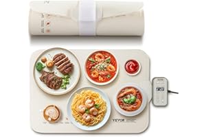 VEVOR Vassoio Riscaldante Elettrico con 4 Impostazioni di Temperatura Regolabili, Tappetino Riscaldante per Alimenti, con Spegnimento Automatico, Blocco Bambini, Perfetto per Feste Ristorazione