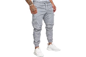 SOMTHRON Pantaloni Cargo Uomo con Coulisse in Cotone Tasche Laterali Trousers della Pantaloni di Sport da Jogging Activewear Pantaloni Uomo Cintura Elastica Casual Street Pantaloni