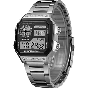 Shocknshop Digital Sports Square Black Dial Stainless Steel Strap Unisex Watch (Black Dial & Silver Colored Strap) -WCH53