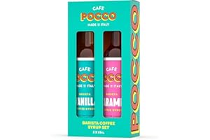 Cafe Pocco Coffee Syrup Set - 250ml Glass Bottles - Caramel & Vanilla - Perfect For Making Lattes, Iced Lattes and Frappes