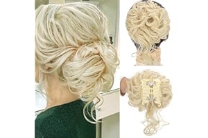 SDZNYQT Claw Messy Bun Hair Pieces Clip Wavy Curly Hair Chignon Clip in Hairpieces Tousled Updo Donut Hair Bun Synthetic Fake Hair Ponytail for Women Girls Bleach Blonde