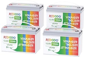 Redodo 12V 100Ah(4 Pack) Bateria Litio,Bateria LiFePO4 Incorporada en 100A BMS,hasta 15000 Ciclos y 10 Años de Vida, Autocaravana, Sistema Placa Solar, Barco Motor de Arrastre, ETC