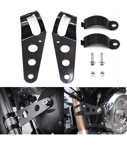 Alchemy Parts Coppia Supporti Faro / Morsetti Forcella CNC 50/51mm | Nero | Kit Con Strisce Protettive E Fori Da 10mm Per Frecce - 2