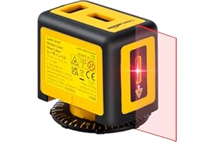 Amazon Basics 360 Degree Rotating Non-Adjustable Laser Class II Level with 2 Extra-Large Backlit Bubble Vials, Fixed Vertical Line, 16 ft / 192 in, Yellow/Black