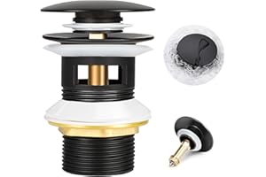 HOISGEAR Scarico Lavabo Bagno con Troppopieno, Piletta Bidet Click Clack Ottone Tappo di Scarico Lavabo Universal G1 1/4" Piletta Lavabo Bagno Valvola Pop Up per lavandino Bidet Vasca, Nero Opaco