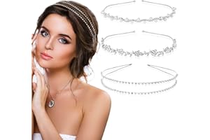 BETESSIN 3pz Cerchietti per Capelli Sposa con Strass Cristallo Perle Fasce Coroncine da Sposa con Strass Cerchietti per Decorazione Capelli Sposa Damigelle Donna Compleanno Matrimonio Nozze
