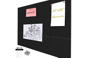 Acidea Large Office Cork Board Alternative, 47"x35" 12pcs Felt Wall Tiles with Safe Removable Adhesive Tabs & 50pcs Pins, Cork Boards for Walls Office Pin Board Tack Board Cork Board, Black